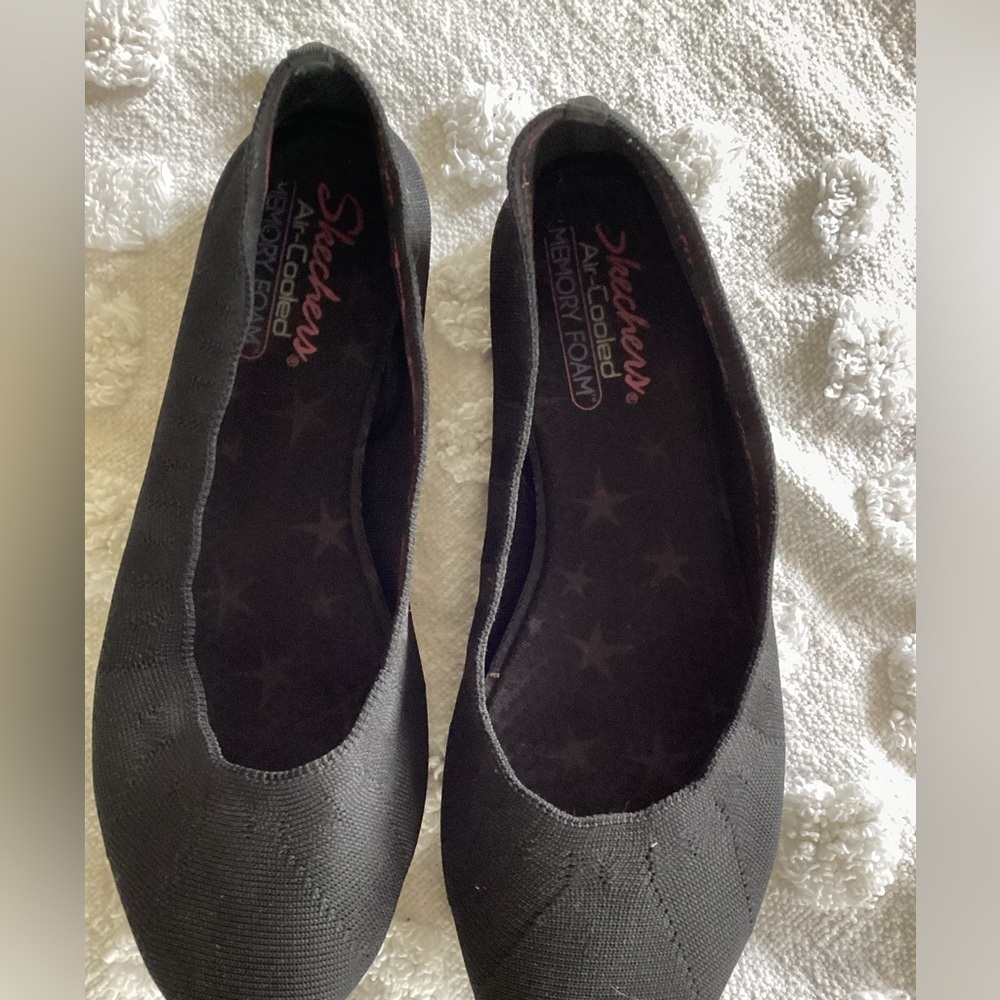 Skechers Cleo Bewitch Knit Ballet Flats Black SlipOn Shoes 48885 Womens Size 9